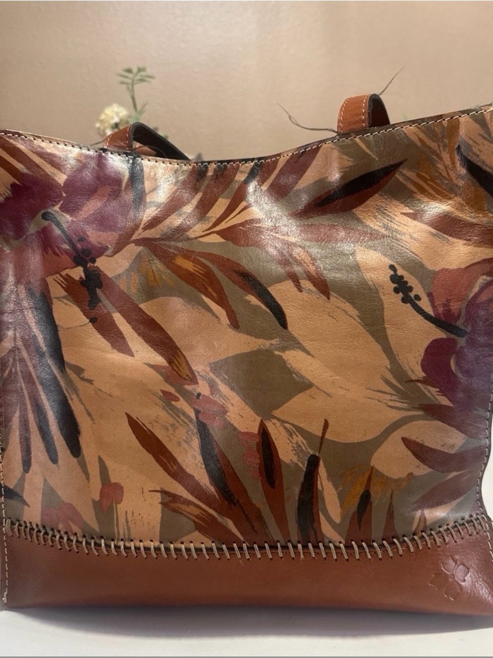 Patricia Nash Floral Leather Tote in Tan, Brown and Burgundy